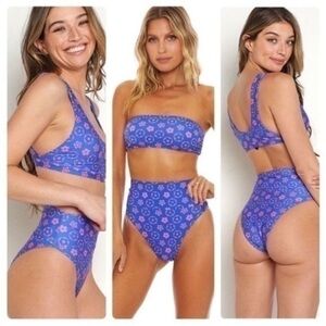 NWT Beach Riot Bikini X Revolve Set High Waisted & Leg Cheeky Floral Hot Pink